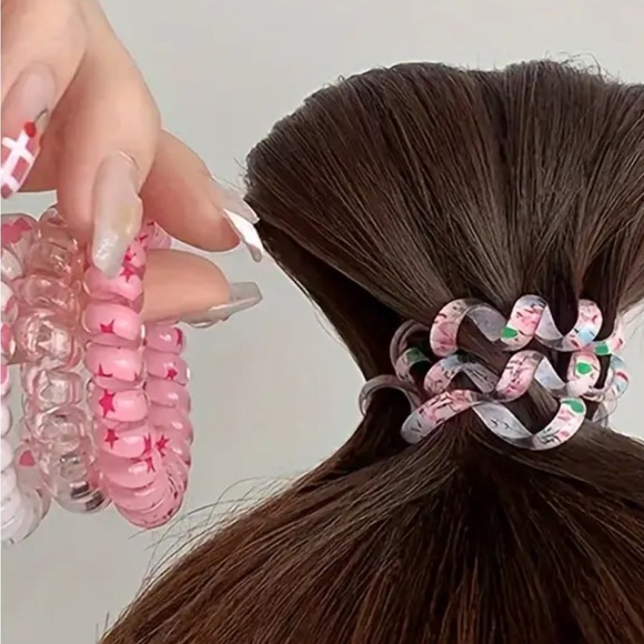 NIP Six piece silicone pink set - spiral hair ties - Picture 3 of 4